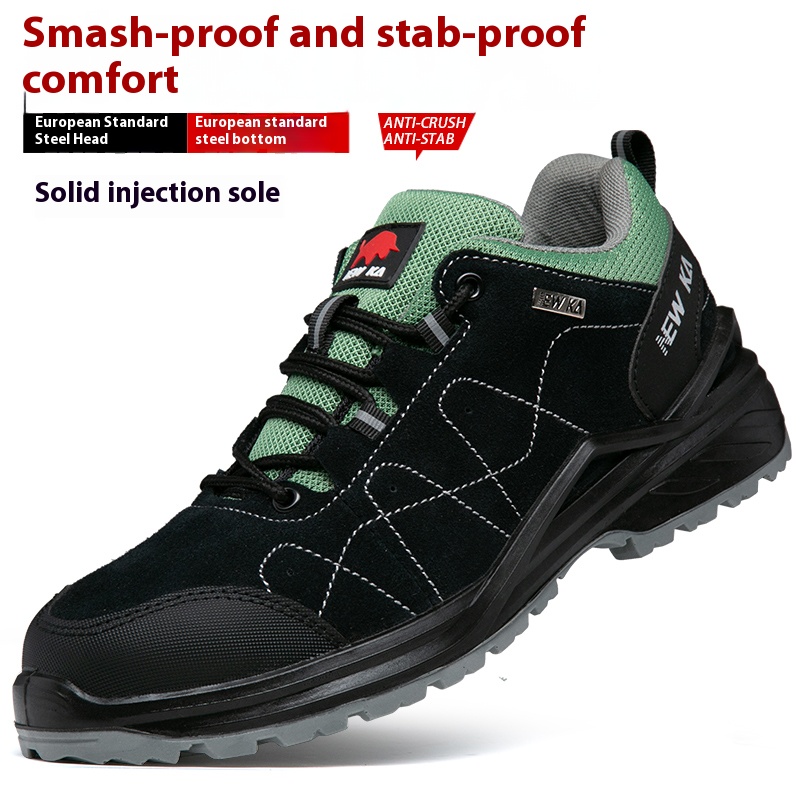 NK308 cow suede leather steel toe and steel midsole safety shoes with PU density outsole impact resistant, puncture proof labor shoes