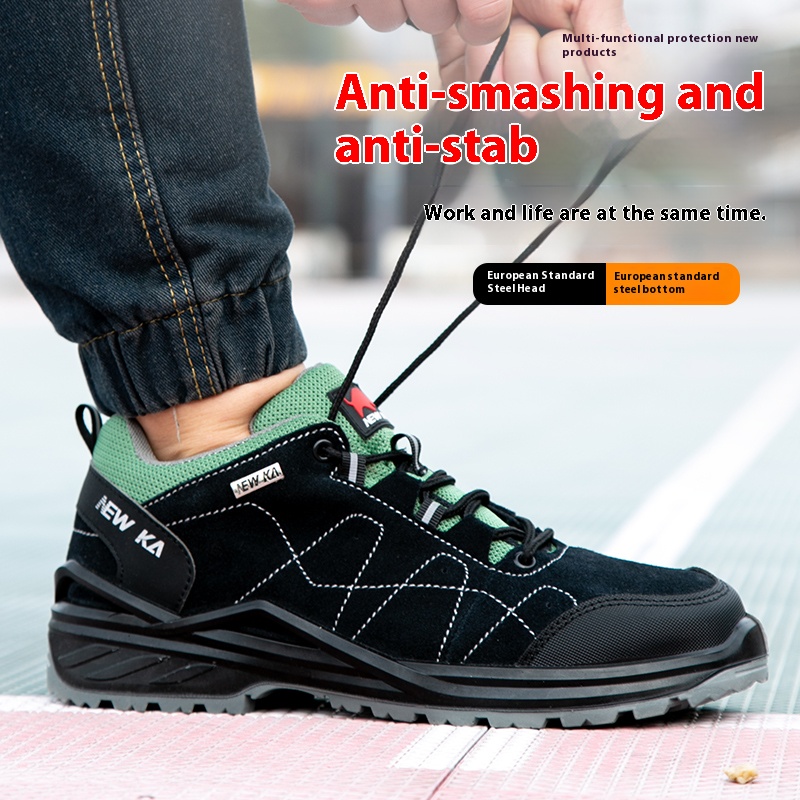 NK308 cow suede leather steel toe and steel midsole safety shoes with PU density outsole impact resistant, puncture proof labor shoes