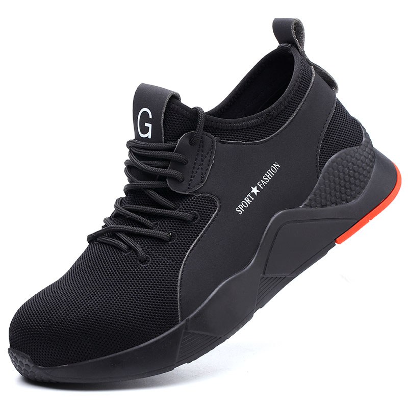 no.502 breathable knitted upper impact resistant safety shoes work footwear with steel toe light weight puncture proof kevlar midsole anti-slip rubber outsole