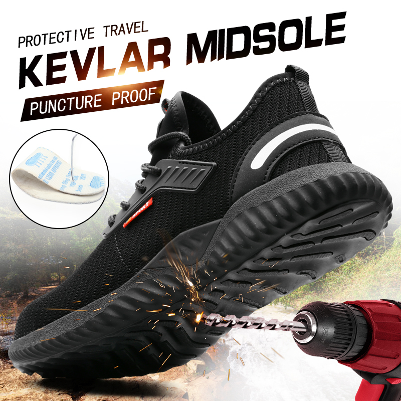 L910 breathable mesh safety shoes with steel toecap kevlar midsole slip resistant rubber outsole