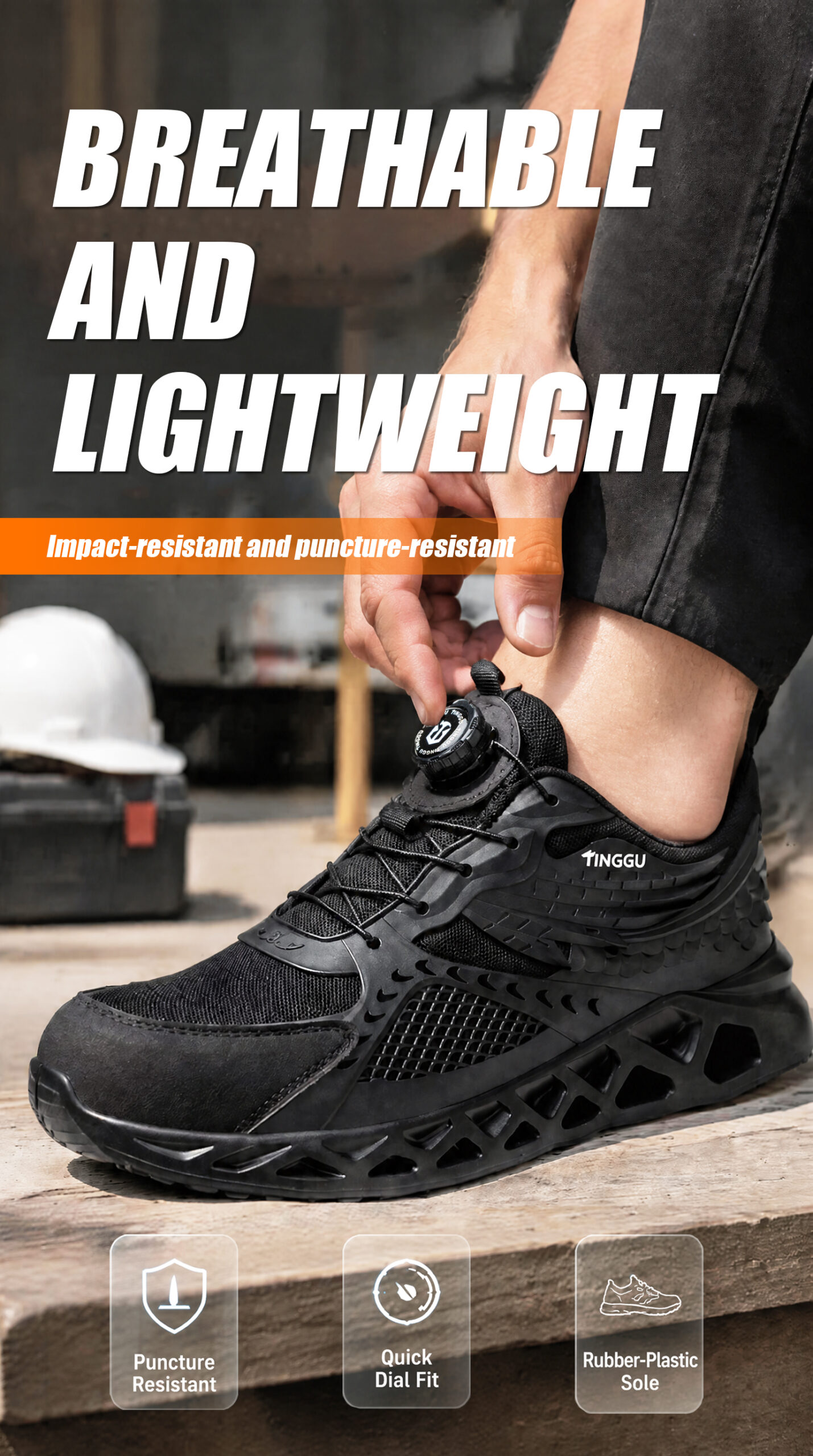 Lightweight Breathable Safety Shoes with Quick Dial Closure